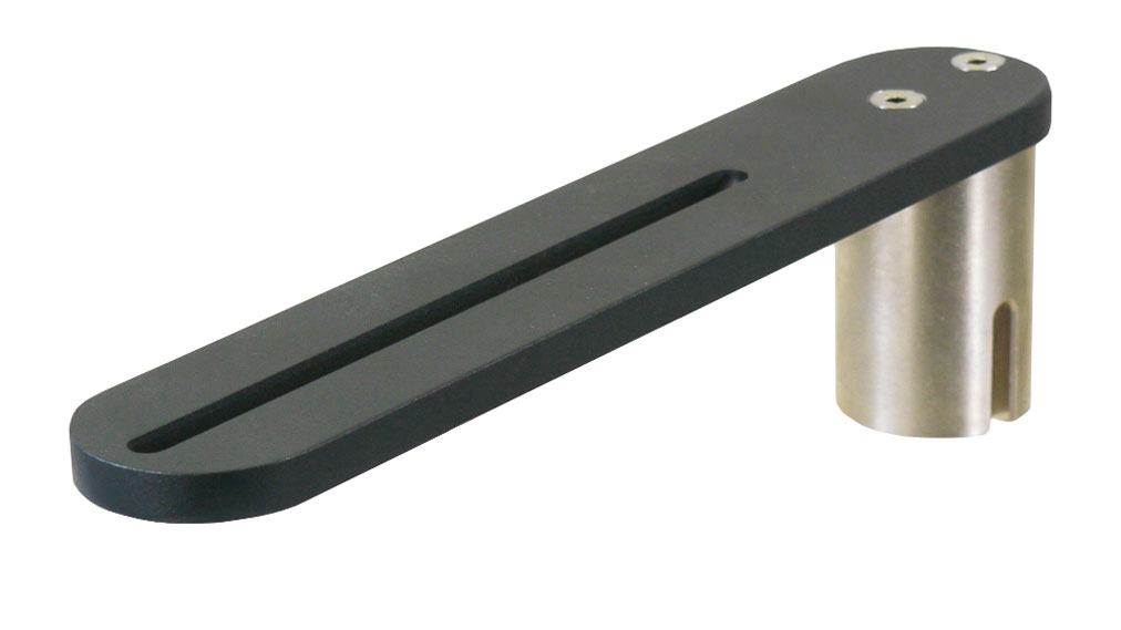 Schwenkarm für Notebook-Halterung mit Rastnut am Gelenkzapfen für Standrohrrastung